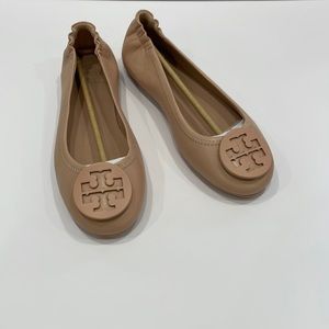 Tory Burch Minnie Travel Ballet With Logo soft Napa Leather Size 6.5  NIB